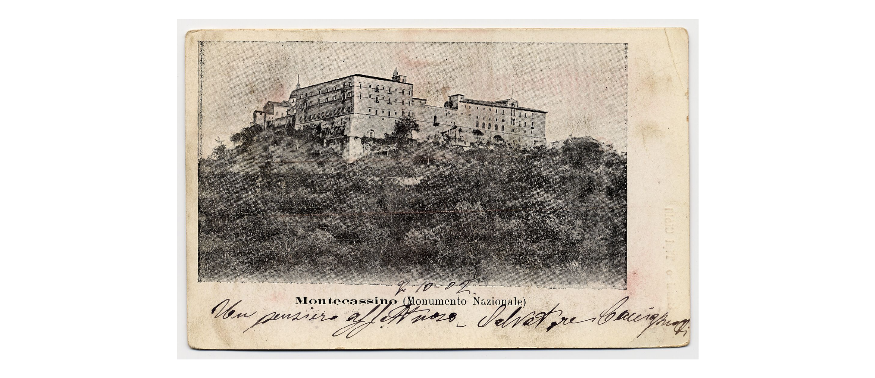 Fotografo non identificato, Cassino - Abbazia di Montecassino (lato ovest), 1902, cartolina, FFC014099.