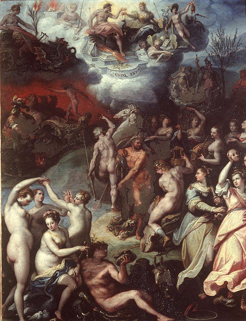 Jacopo Zucchi, Ercole Musagete e gli dei dell'Olimpo, 1570-1577, olio su rame, Galleria degli Uffizi, 0900288639