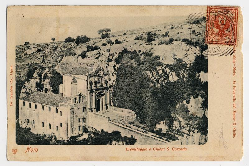 Fotografo non identificato, Noto - Eremitaggio e chiesa di S. Corrado, 1903, cartolina, FFC011512