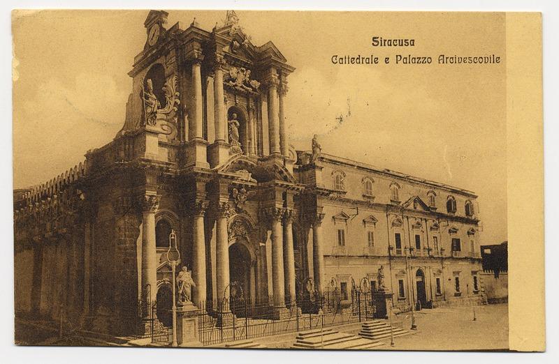 Fotografo non identificato, Siracusa - Cattedrale e Palazzo Arcivescovile, 1919, cartolina, FFC018748