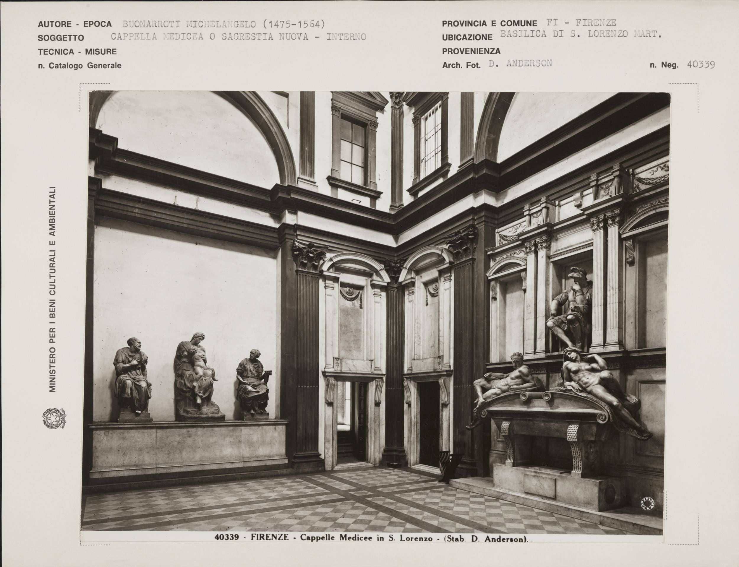 Anderson, Firenze - Basilica di S. Lorenzo, Sagrestia Nuova, interno, gelatina ai sali d'argento, MPI6045072