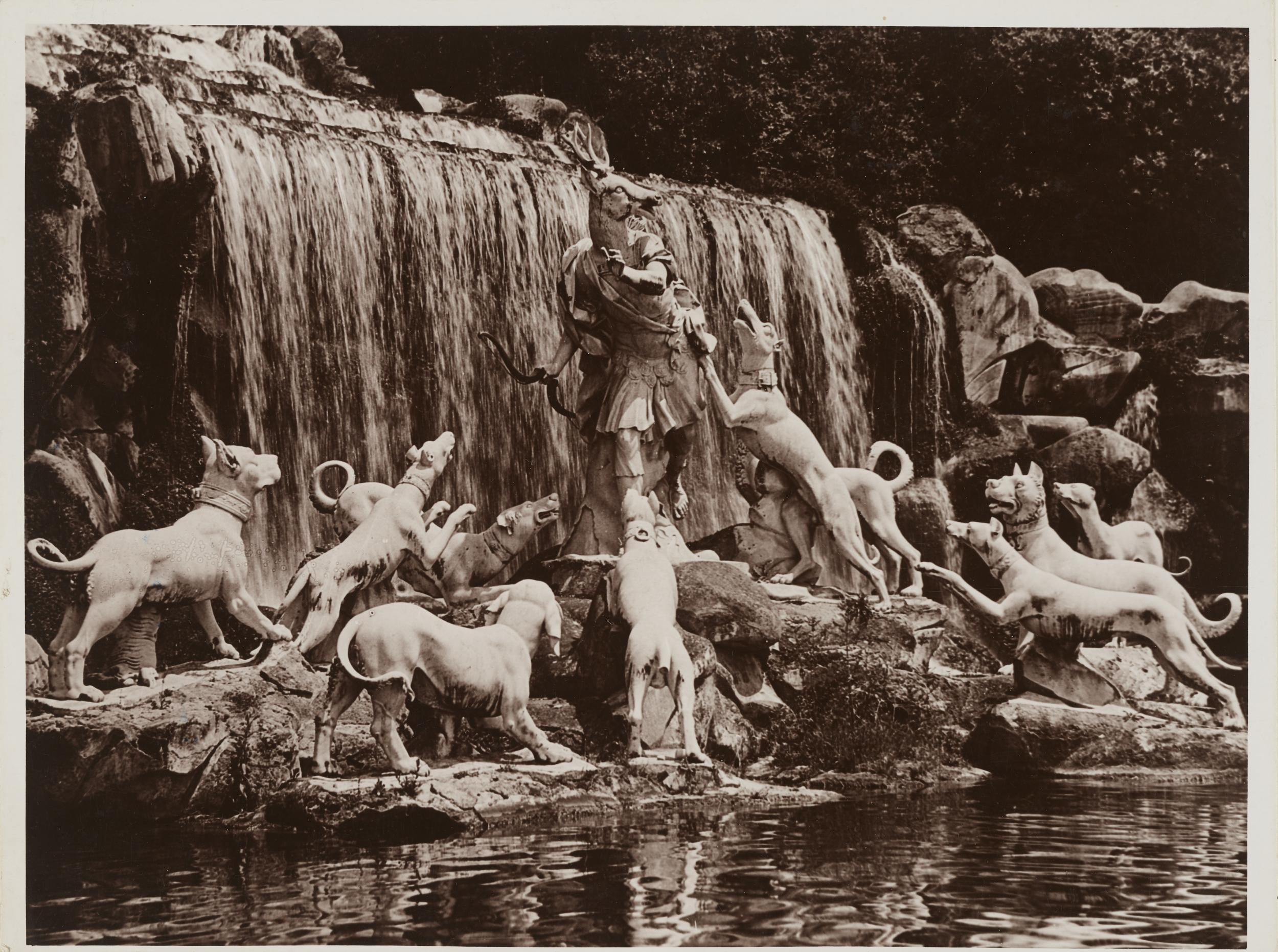 Fotografo non identificato, Caserta - Palazzo Reale, parco, bacino della cascata, il gruppo di Atteone, gelatina ai sali d'argento, MPI145188