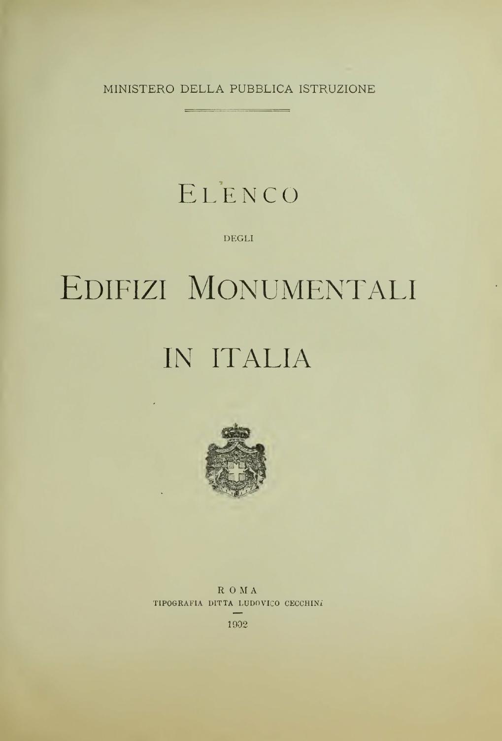 Elenco degli Edifizi Monumentali in Italia del 1902
