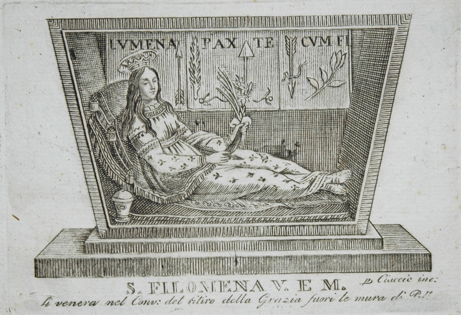 Santa Filomena, incisione all’acquaforte di Ciaccio incisore, prima metà XIX secolo, 2017, fotografia digitale