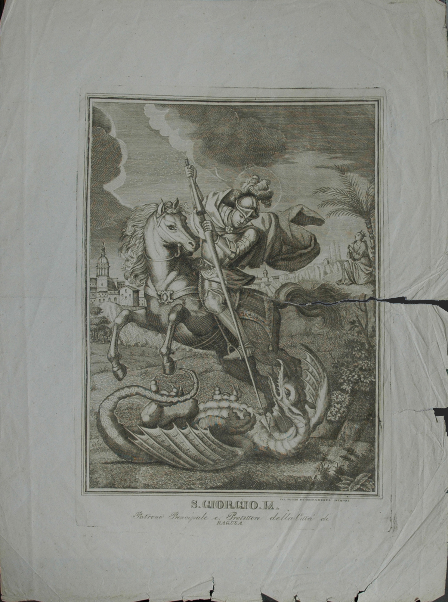S. Giorgio a cavallo, incisione all’acquaforte di S. Puccio, prima metà XIX secolo, 2017, fotografia digitale