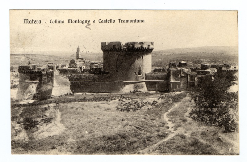 Fotografo non identificato, Matera - Collina Montagny e castello Tramontana, 1924, Cartolina, FFC030842