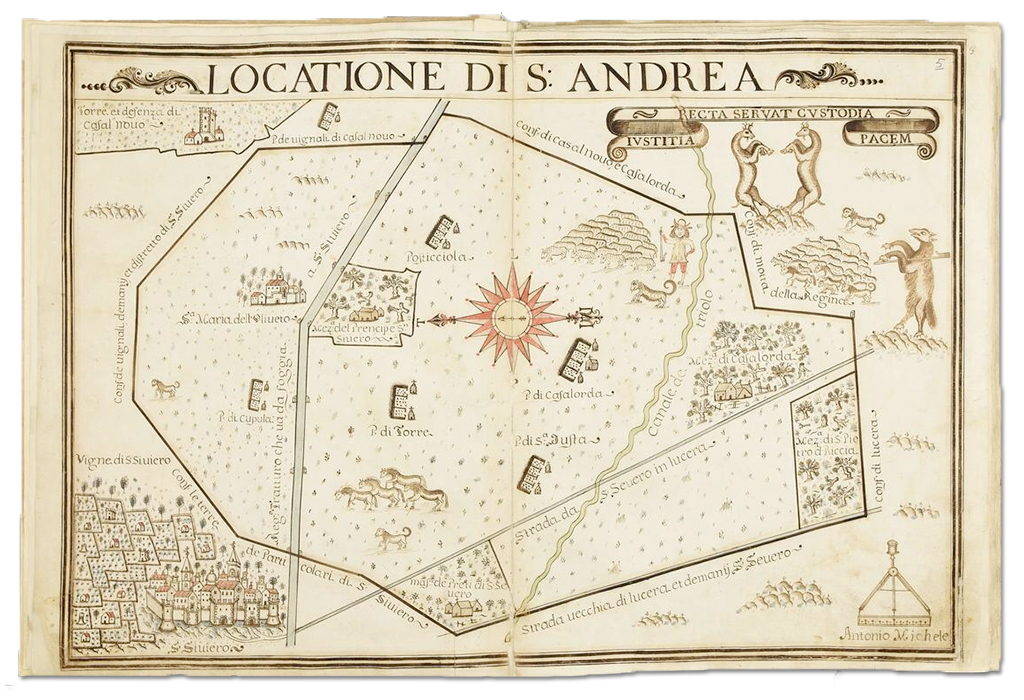 Antonio e Nunzio di Michele di Rovere, Atlante delle locazioni del Tavoliere di Puglia – Locatione di Sant’Andrea, 1686, Carta