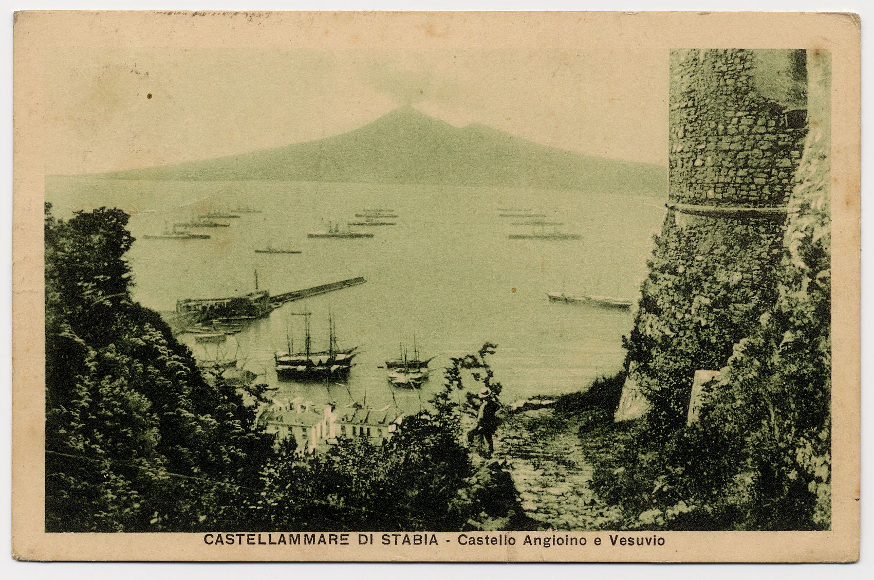 Campania, Napoli, Castellammare di Stabia - Panorama del golfo con il Vesuvio dal Castello Angioino, 1931, cartolina, FFC015120