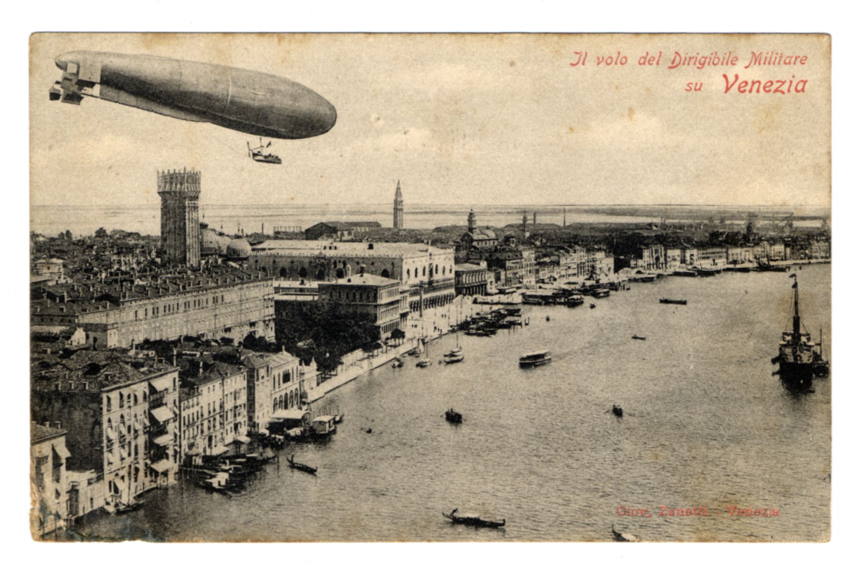 Fotografo non identificato, Il volo del dirigibile militare su Venezia 2 settembre 1910, 1910, fotografia analogica, FFC042817